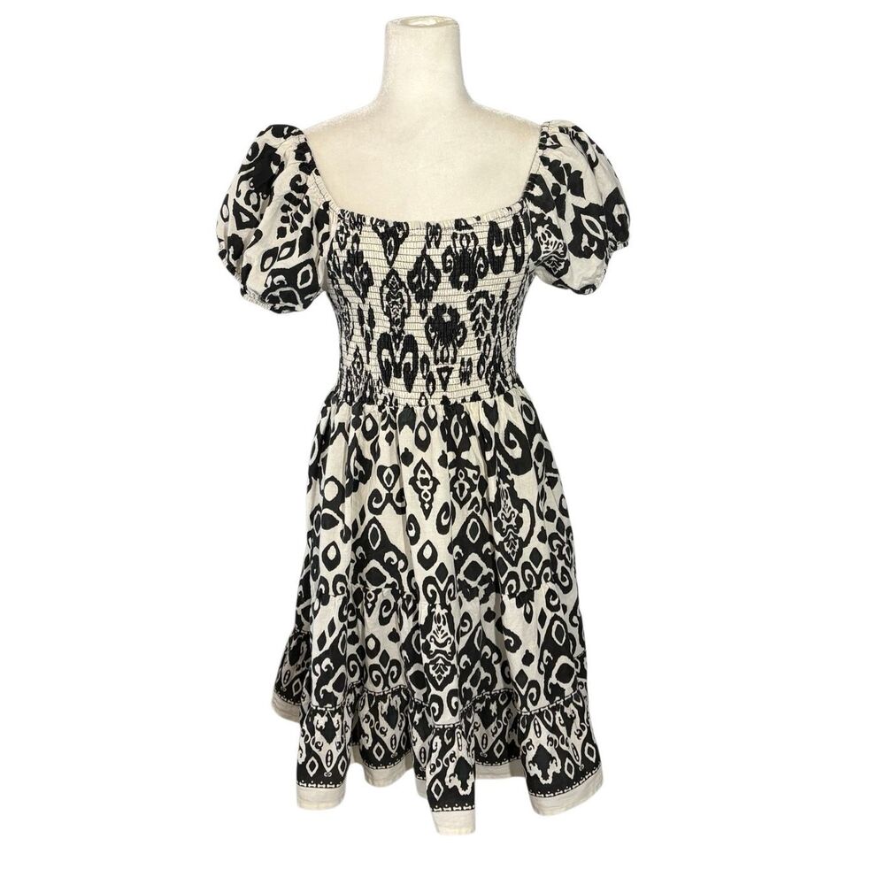 Lapogee linen blend ivory and black floral fit and flare mini dress - 1X